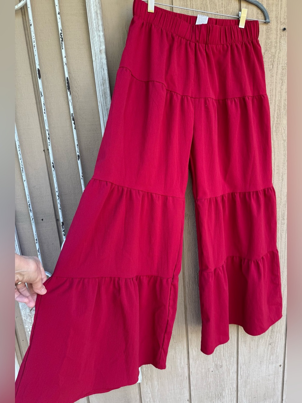 Wide-Leg Tiered Palazzo Pants - Red Medium boho